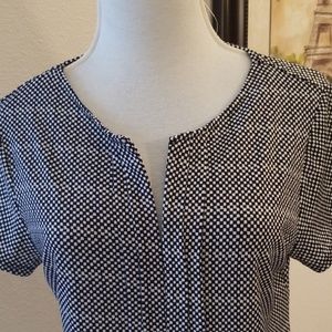 Short sleeve blouse top, checker pattern, EUC, M